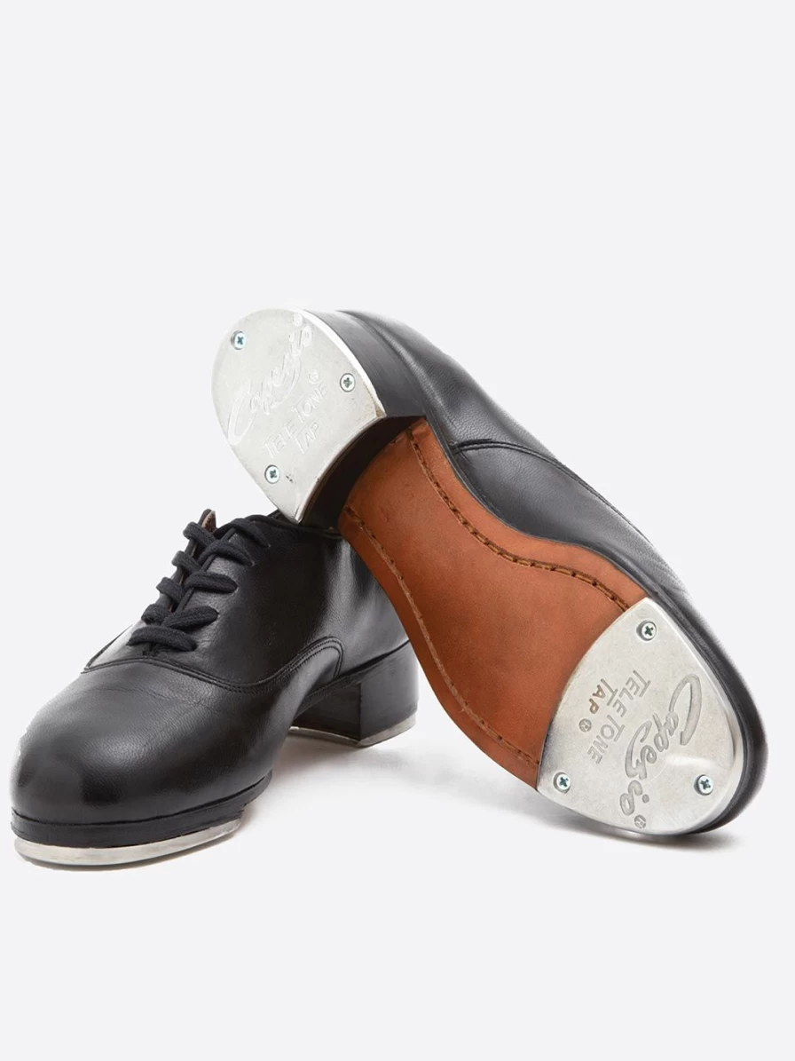 Capezio Black Character Oxford Shoes with Double Build-Up Heel and Steel Plates for Enhanced Support