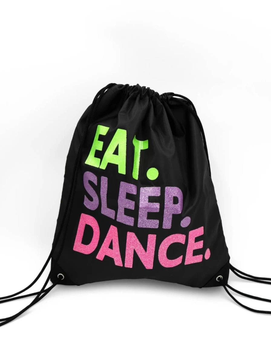 Capezio Black Dance Drawstring Bag - Eat Sleep Dance Backpack for Dancers