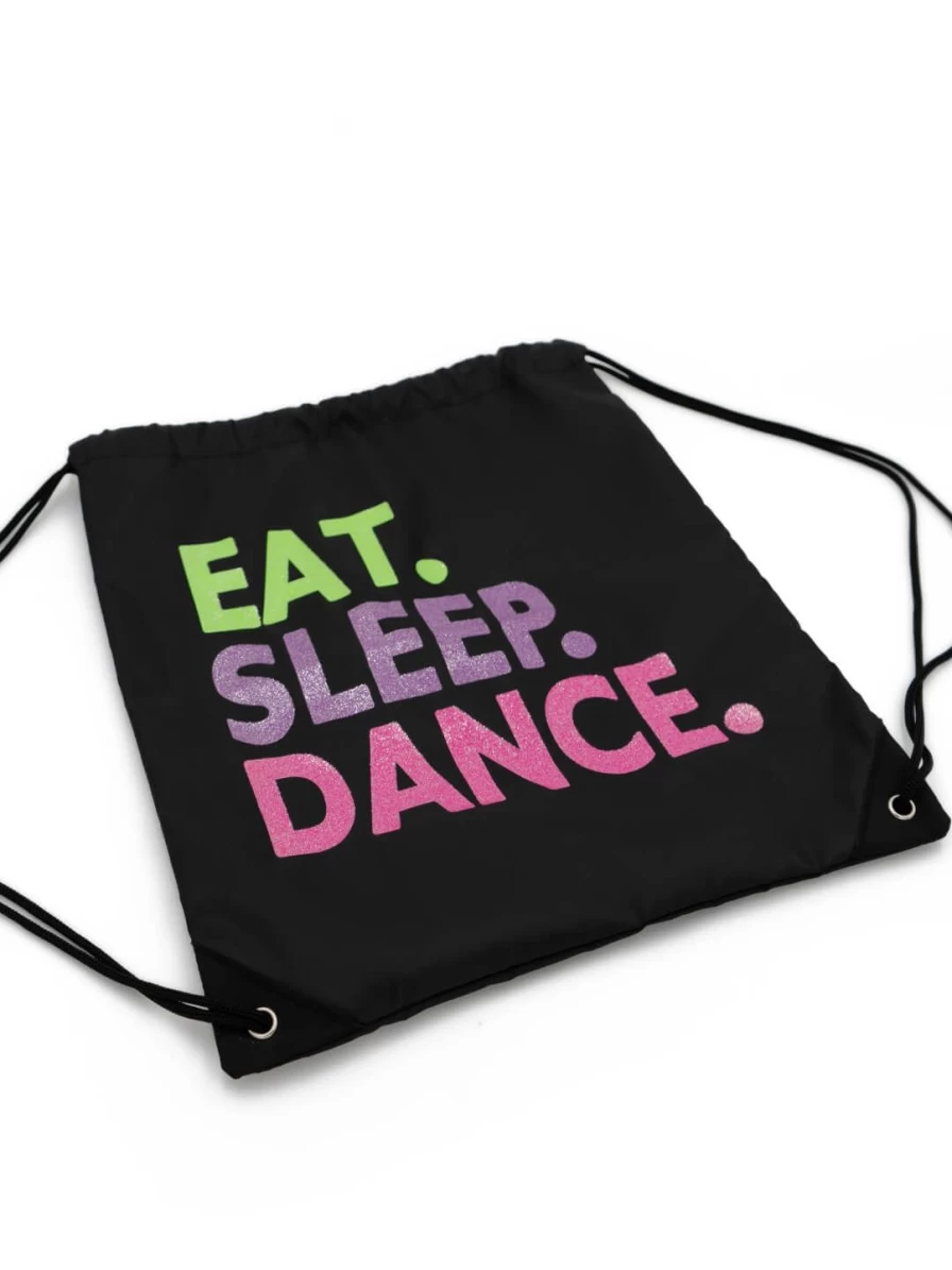 Capezio Black Dance Drawstring Bag - Eat Sleep Dance Backpack for Dancers