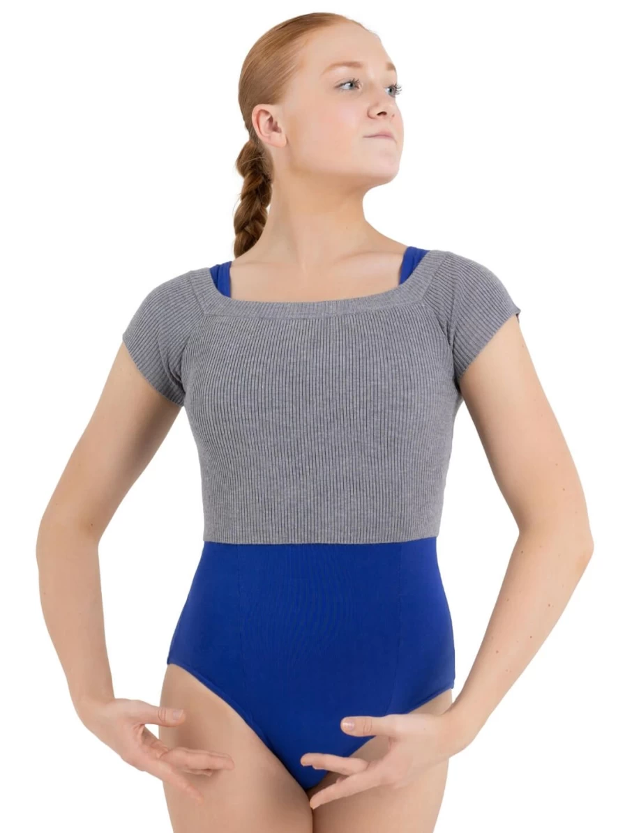 Capezio Ribbed Knit Cropped Sweater Women's Fashion Stretch Comfortable Tops