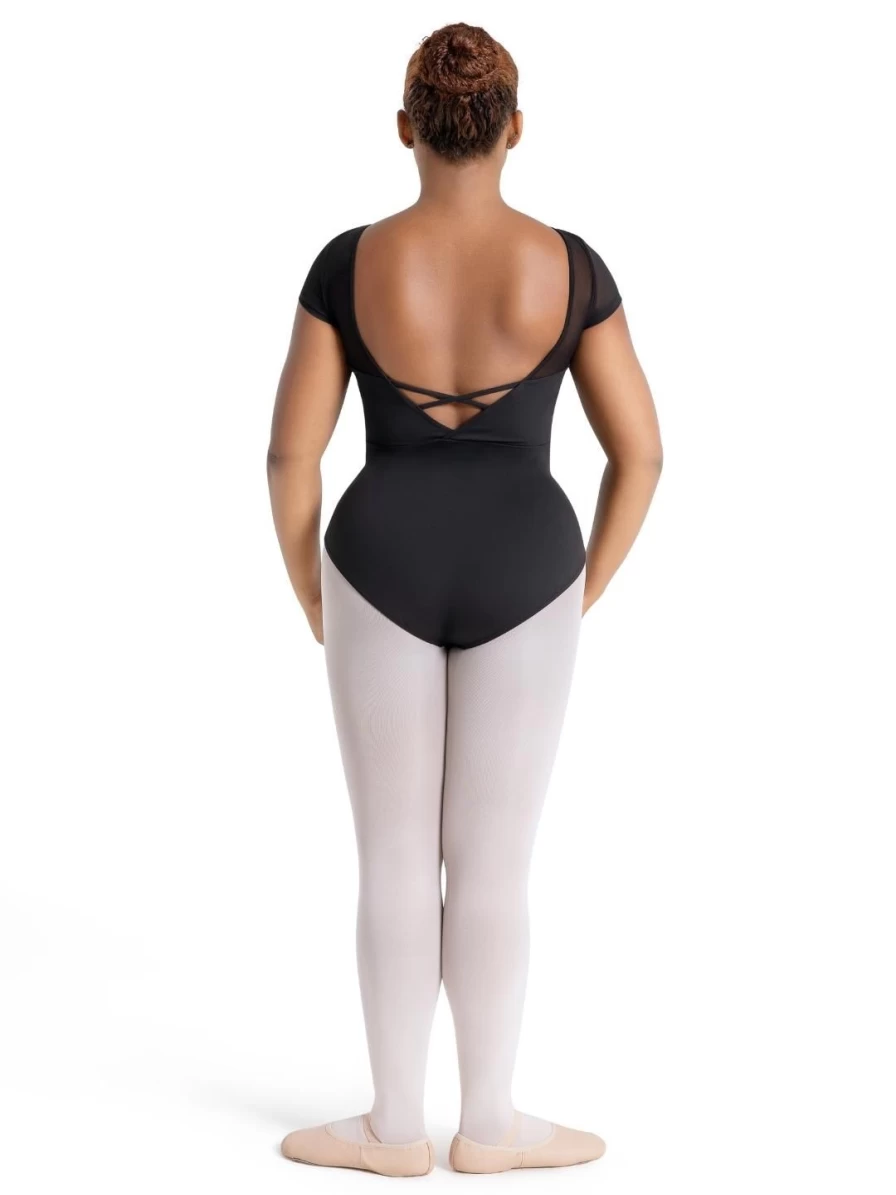Capezio Black Meryl Mesh Yoke Short Sleeve Dance Leotard
